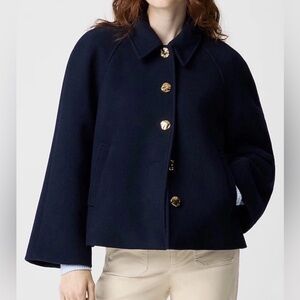 J.Crew Women’s Cropped Wool Blend Swing Coat/jacket In Navy Blue Sz M NWT